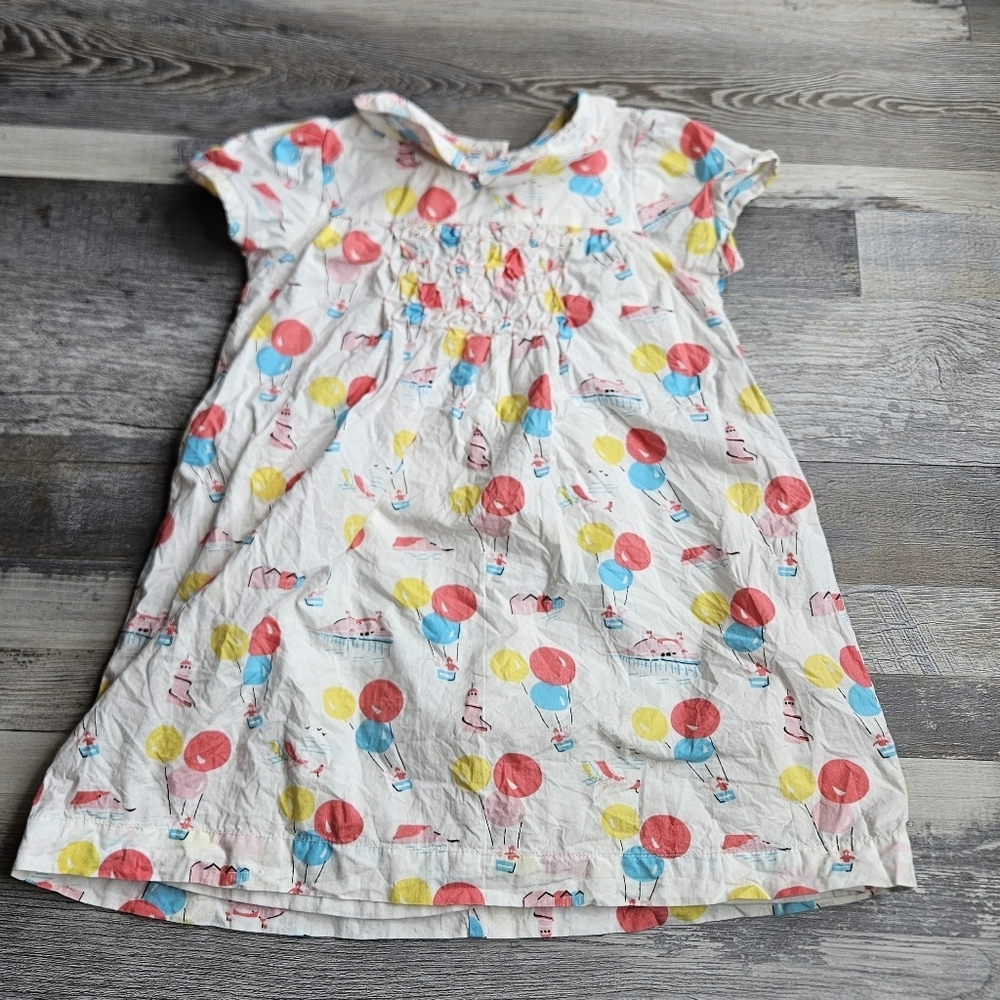 Baby Boden 6-12 Months Smocked Top Peter Pan Collar Dress Hot Air Balloons